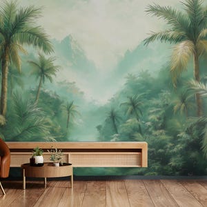 Carta da parati murale "Foresta Nebbiosa" - Alberi autunnali, paesaggio naturale da sogno, murale boschivo per camera da letto o soggiorno