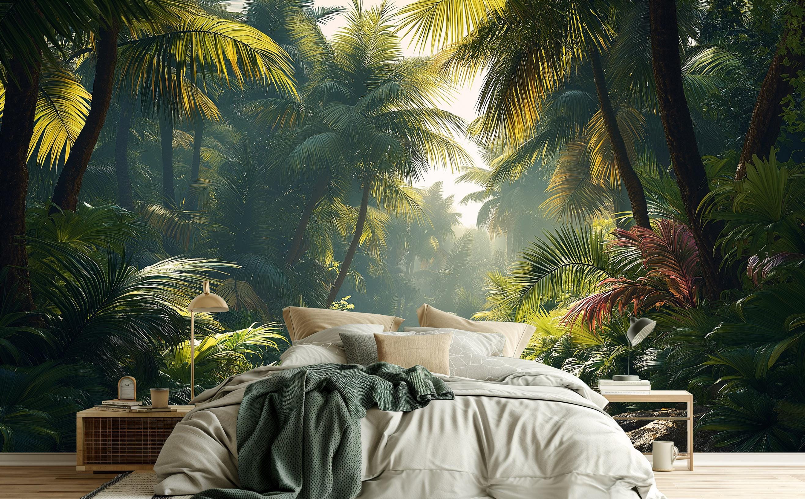 Tropical Forest Wallpaper Mural: Lush Jungle Stream Wall Art - Etsy