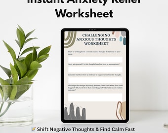 Instant Anxiety Relief Worksheet | CBT Tool to Reframe Negative Thoughts | Printable Mental Health Exercise for Quick Calm