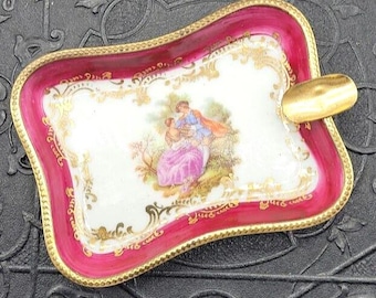 VTG Limoges France Porcelain Ashtray Tobacciana Collect Fragonard Love Couple