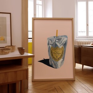 Juice Pouch Print | Luxury Pop Art Digital Download | Minimalist Champagne Wall Art for Trendy Home, Dorm, or Bar Cart Decor