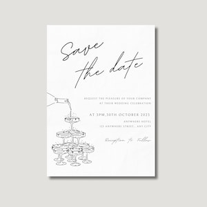 Champagne Tower Save The Date Invitation Editable Canva Template – Instant Download | Modern Save The Date | Whimsical Wedding