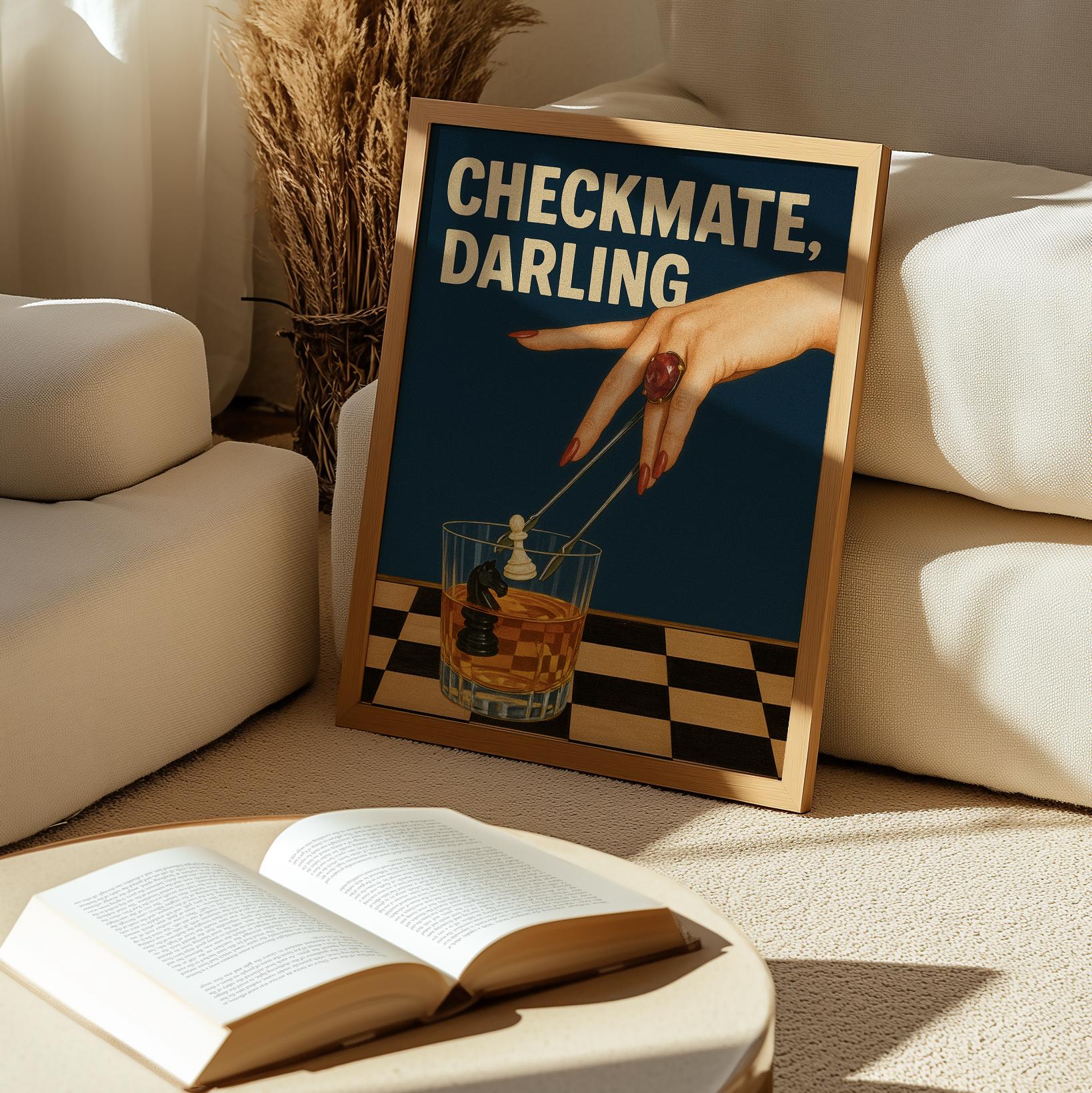 Checkmate Darling Wall Art | Chess Quote Poster | Whiskey Bar Decor ...