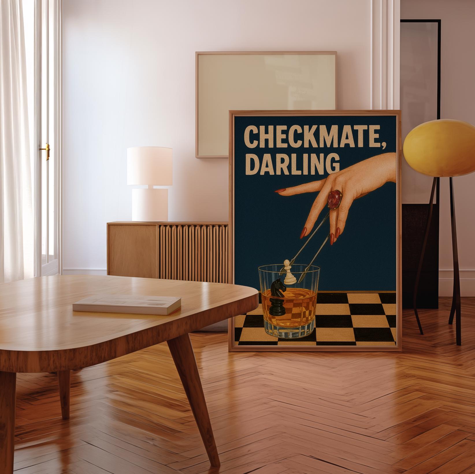Checkmate Darling Wall Art | Chess Quote Poster | Whiskey Bar Decor ...