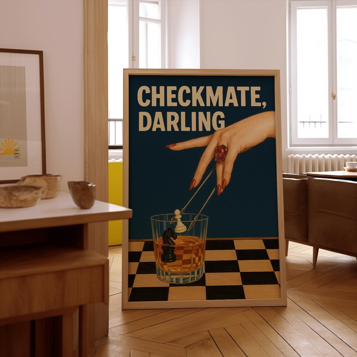 Checkmate Darling Wall Art | Chess Quote Poster | Whiskey Bar Decor ...