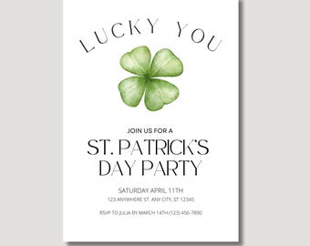 Editable St. Patrick's Day Party Invitation: Shamrock Design (Digital Download)
