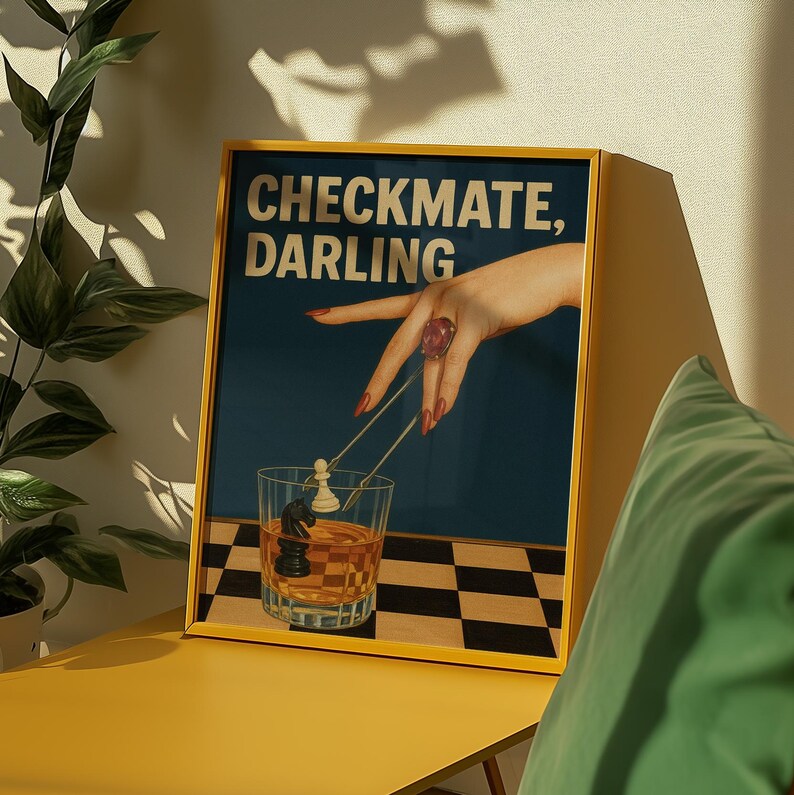 Checkmate Darling Wall Art | Chess Quote Poster | Whiskey Bar Decor ...