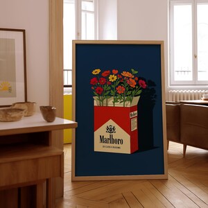 Retro Cigarette Flower Print | Edgy Pop Art Digital Download | Wydrukowana sztuka ścienna do akademika, wózka barowego lub fajnego wystroju mieszkania