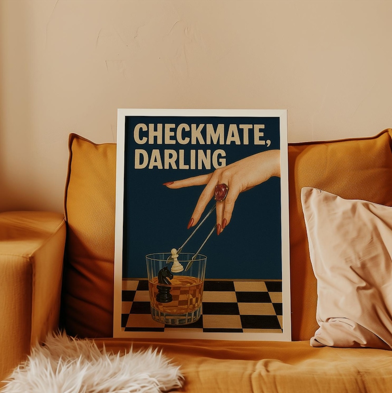 Checkmate Darling Wall Art | Chess Quote Poster | Whiskey Bar Decor ...