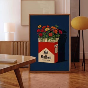 Retro Cigarette Flower Print | Edgy Pop Art Digital Download | Wydrukowana sztuka ścienna do akademika, wózka barowego lub fajnego wystroju mieszkania