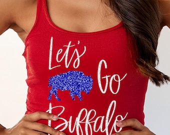 Let's Go Buffalo FAUX glitter Tank Top | Buffalo Football, Women's Buffalo Bills Tank Top, Women's Buffalo Tank, Buffalo Apparel, Tank top