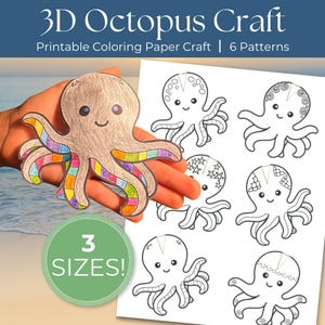 Make an Octopus Printable Activity For Kids, 3D Crafts, Build A Turtle, Montessori Learning Activity, Pop Up Art, Ocean Life, Sea Creatures