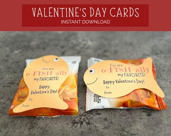 Printable Valentine GoldFish Tag, Valentines Day Gift Exchange, School Classroom Valentine, Last Min Party Tags, Kids DIY Valentine's Gifts