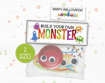 Construisez votre propre décoration de sac monstre à imprimer, cadeau de fête d'Halloween, des bonbons ou un sort, travaux manuels d'Halloween, activité en classe, sac de friandises