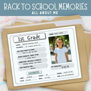 First Day of School Memory Box Questionnaire, Last Day School Questions, School Keepsake Box Childhood Memory Book, Printable Kid Interview