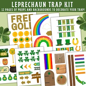 Kit de piège à lutin, bricolage accessoires de piège à lutin imprimables, activité de la Saint-Patrick pour les enfants, attrape un artisanat de lutin, dollars de lutin