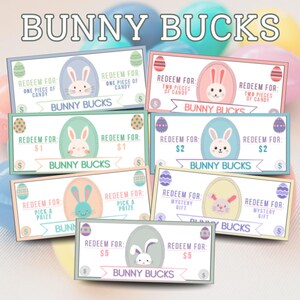 Easter Bunny Bucks Printable, Easter Egg Hunt, Basket Filler, Easter Egg Prize, Easter Coupons, Kids Easter Activity, Play Money