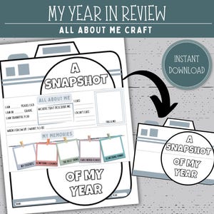 A Snapshot of My Year Printable, All About Me Page Year In Review, End of School Interview, Kid New Year, Yearly Reflection, Birthday Memory