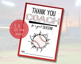 Baseball Coach, Coach's appreciation gift card holder, printable money gift holder for baseball coach, Thank you Coach, End of Season Gift