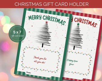 Portatarjetas de regalo de Navidad, portatarjetas de regalo imprimible para maestros, tarjeta de felicitación de agradecimiento, regalo de Navidad, agradecimiento, tarjeta navideña, sobre