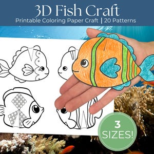 Papperspyssel Havsdjur, 3D-fiskpyssel, Gör en fisk utskrivbar barnaktivitet, Bygg ett akvarium, Montessori-lärande, Pop Up-konst, Havsvecka