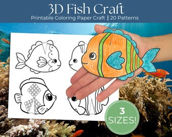 Papierkunst zeedieren, 3D-visambachten, maak een vis afdrukbare kinderactiviteit, bouw een aquarium, Montessori leren, pop-upkunst, Sea Week
