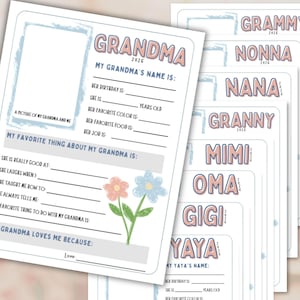 All About Grandma Keepsake Printable, Questionnaire, Mother's Day Gift, Grammy Nonna Nana Granny Mimi Oma Gigi Yaya, Grandparent's Day