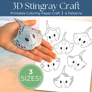 Make A Stingray Printable Activity For Kids, 3D Crafts, Build A Turtle, Montessori Learning Activity, Pop Up Art, Ocean Life, Sea Creatures