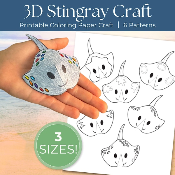 Make A Stingray Printable Activity For Kids, 3D Crafts, Build A Turtle, Montessori Learning Activity, Pop Up Art, Ocean Life, Sea Creatures