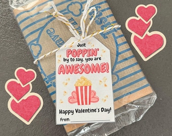 Popcorn Valentine's Day Tags, Classroom Valentine Exchange, Kids Party Favor, Easy Valentine Ideas, Teacher Gift, DIY Valentines Gift Tags
