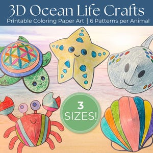 3D Ocean Life Craft, Make A Turtle Activity For Kids, Sea Creature Art, Build A Sea Animal, Montessori Learning Activity, Printable Pop Art