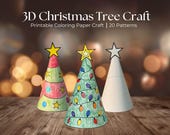 3D Christmas Tree Crafts, Christmas Coloring Craft for Kids, DIY Christmas Decorations, Homeschool Montessori Activity, Xmas Paper Crafts