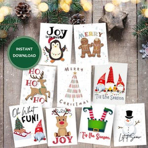 Pacote de cartões de Natal, conjunto de 9 cartões de Natal para impressão, Feliz Natal, conjunto de cartões de Natal, presentes de Natal para crianças, cartões de 5 x 7 pol.