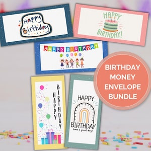 Paquete de sobres de dinero para cumpleaños, porta dinero imprimible, sobre de efectivo para cumpleaños, billetera de dinero para cumpleaños, sobres de dinero para niños, ideas para obsequios en efectivo