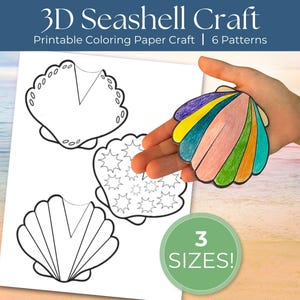 Make A Seashell Printable Activity For Kids, 3D Crafts, Build A Turtle, Montessori Learning Activity, Pop Up Art, Ocean Life, Sea Creatures