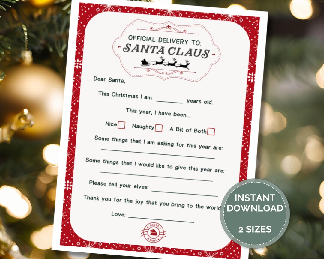 Letter to Santa Printable, Christmas Wish List, Dear Santa Template ...
