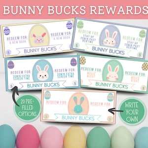 Bunny Bucks Reward Printable, Kids Easter Basket Stuffers, Easter Egg Filler, Egg Hunt Prizes, Happy Easter Coupons, Easter Bunny Play Money