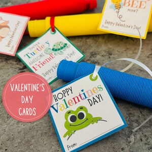 Fun Printable Kids Classroom Valentine, Fidget Pop Tube Valentine, Valentines Day Gift Exchange, School Valentine Cards, Party Favor Tags
