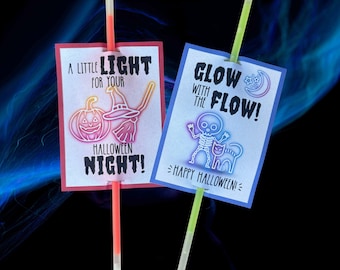 Halloween Glow Stick Holder Tag, Halloween Non Candy, Trick or Treat, Afdrukbare Halloween Party Favor, Klaslokaal Halloweencadeau, Boo-mand