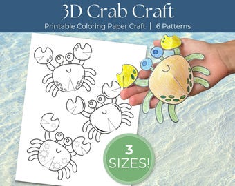 Make A Crab Printable Activity For Kids, 3D Crab Craft, Build A Turtle, Montessori Learning Activity, Sea Animal Pop Up Art, Ocean Life