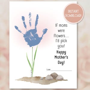 Mother&#39;s Day Flower Handprint Craft, Mothers Day Hand Print Art, Mothers Day Gift, Craft for Mom, DIY Keepsake, Toddler Fingerpaint Activity