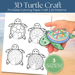 Make A Turtle Printable Activity For Kids, 3D Turtle Craft, Build A Turtle, Montessori Learning Activity, Sea Turtle Printable Pop Art,