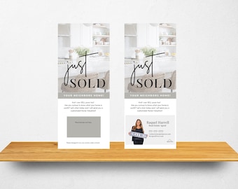 Colgadores de puerta para bienes raíces / Juego de 20 - Colgadores de puerta recién vendidos / Marketing inmobiliario / Adjunte su tarjeta de presentación