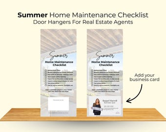Colgadores de puerta para bienes raíces de VERANO / Juego de 20 / Lista de verificación de mantenimiento del hogar de verano / Marketing inmobiliario / Adjunte su tarjeta de presentación