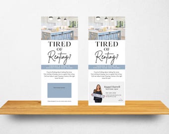 Colgadores de puerta para inmobiliarias / Juego de 20 - ¿Cansado de alquilar? Colgadores de puerta / Marketing inmobiliario / Adjunte su tarjeta de presentación