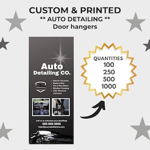 AUTO DETAILING Door Hangers |  CUSTOM Mobile Car Care Marketing | Car Cleaning Business | Printed in Bulk