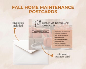 Juego de 20 postales IMPRESAS de mantenimiento del hogar de otoño / Marketing inmobiliario / Agregue su tarjeta de presentación