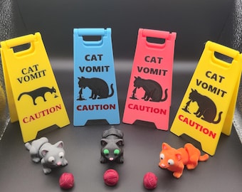 Mini Cat Vomit Wet Floor Signs (5 inches tall signs) great stocking stuffers