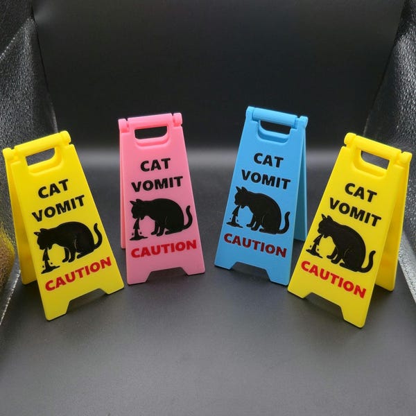 Mini Cat Vomit Wet Floor Sign (5 inches tall)