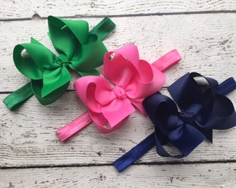 Bow Trio of 3 Headbands and 4" Grosgrain Boutique Bows- choose any 3 colors! Baby Toddler Headband